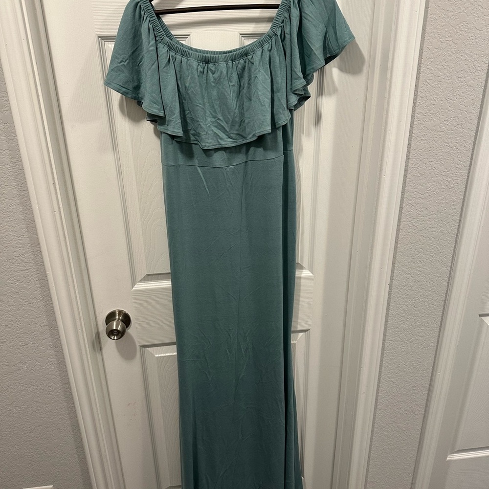 Amazon Green Ruffled Off-Shoulder Maxi Dress